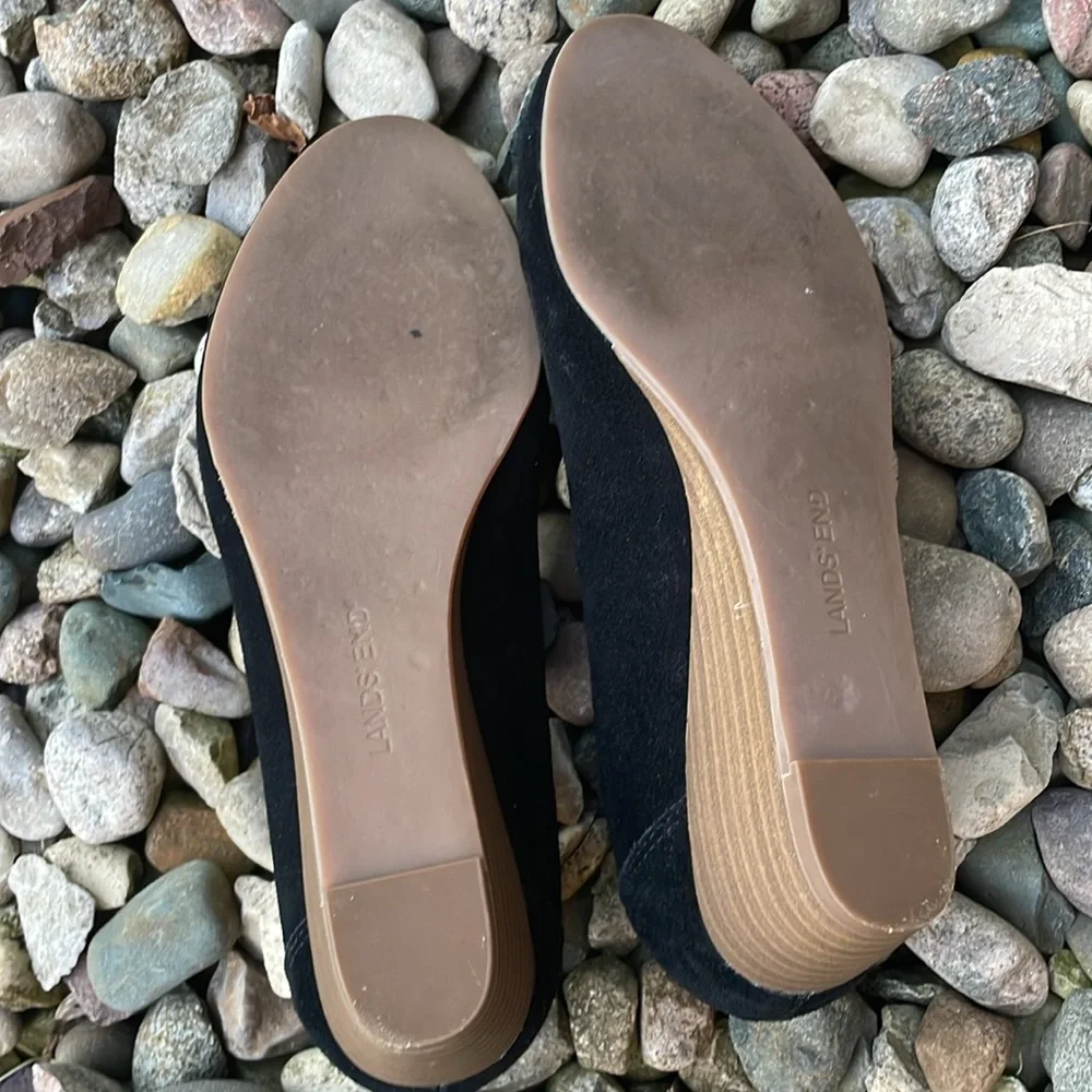 Lands' End Black Suede Wedge Slip-On‎ Shoes